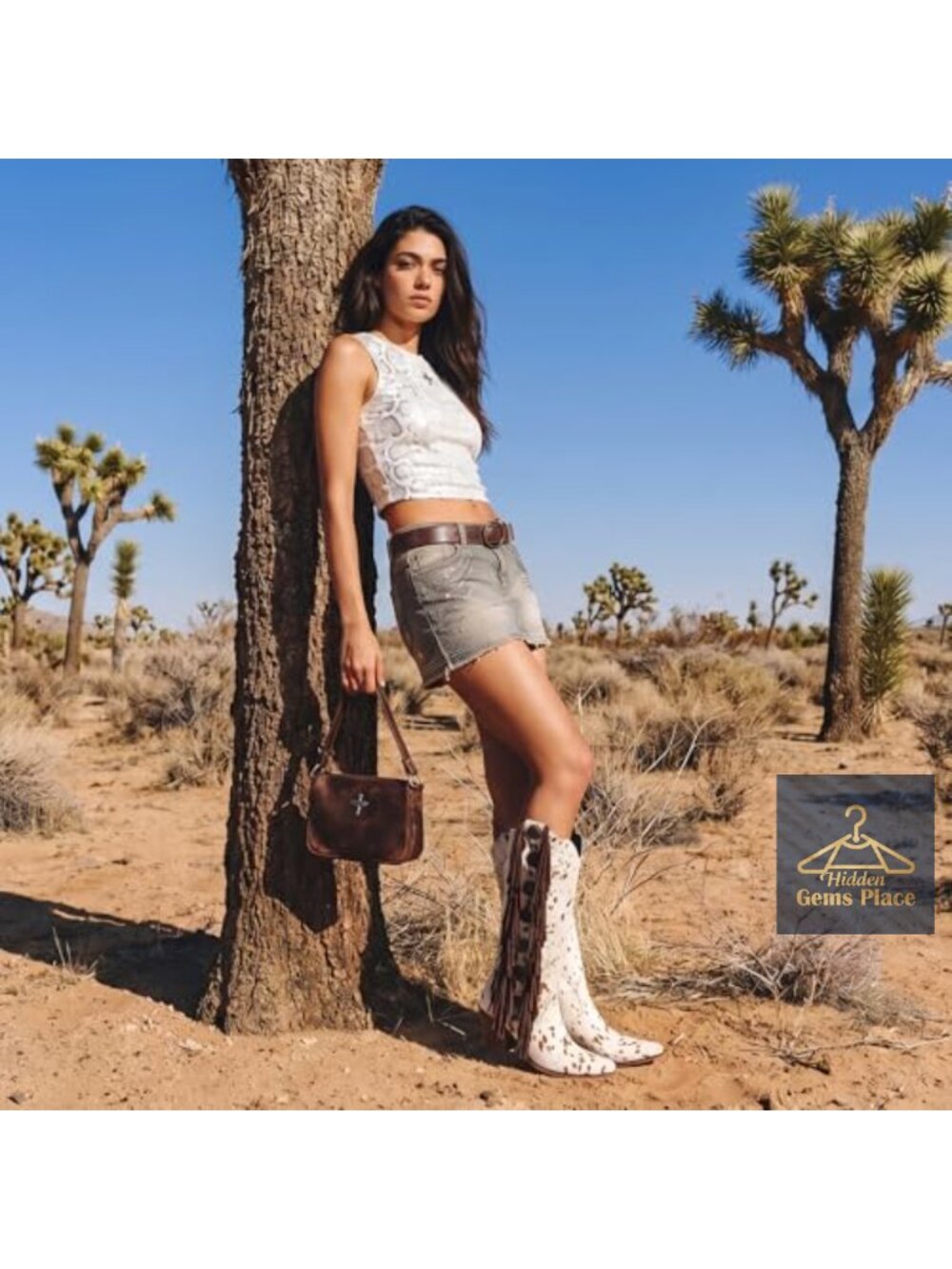 Cow Print Knee High Boots Pointed Toe Chunky Heel Fringe Western Cowgirl Boots - Picture 5 of 6